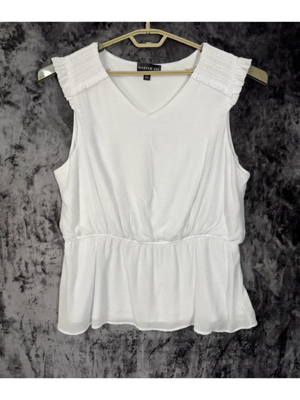 Harper 241 Womens 2X White Sleeveless Peplum Blouse V Neck Ruffle Shoulder Top